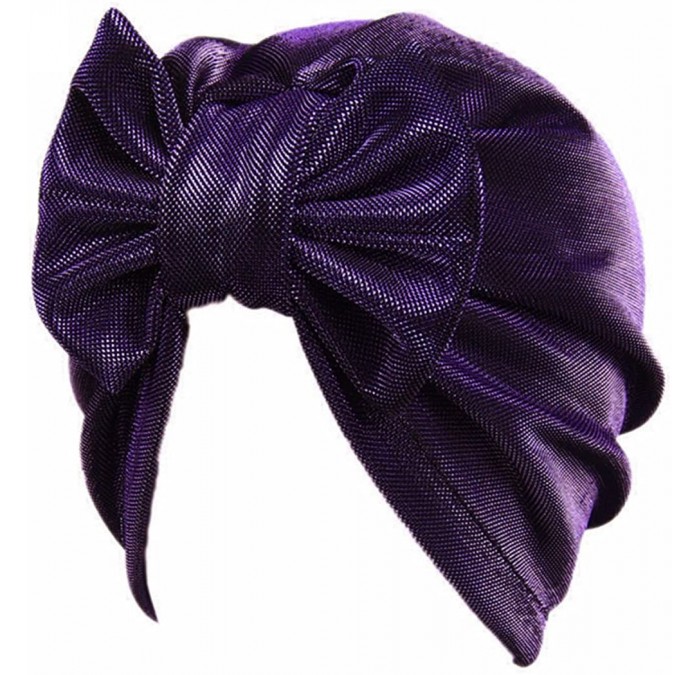 Skullies & Beanies Womens Removable Bowknot Hijab Turban Dual Purpose Cap - Purple - CI18250YH7M $19.16