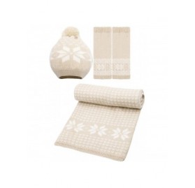 Skullies & Beanies Women Scarf & Glove Set- Knitted Snowflake Detail & Matching Beanie Cap - Beige - C2188N9CK06 $23.74