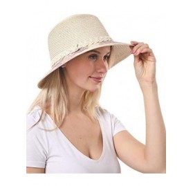 Sun Hats Floral Printed Straw Sun Hat- Bucket Hat- Beach Hat for Women?- Floral Beige- One Size - C2194OKTHTM $10.68