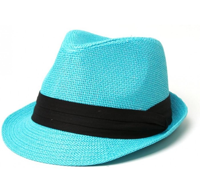 Fedoras Tweed Classic Cuban Style Fedora Fashion Cap Hat- Sky Blue - CO119T6UXFF $13.65