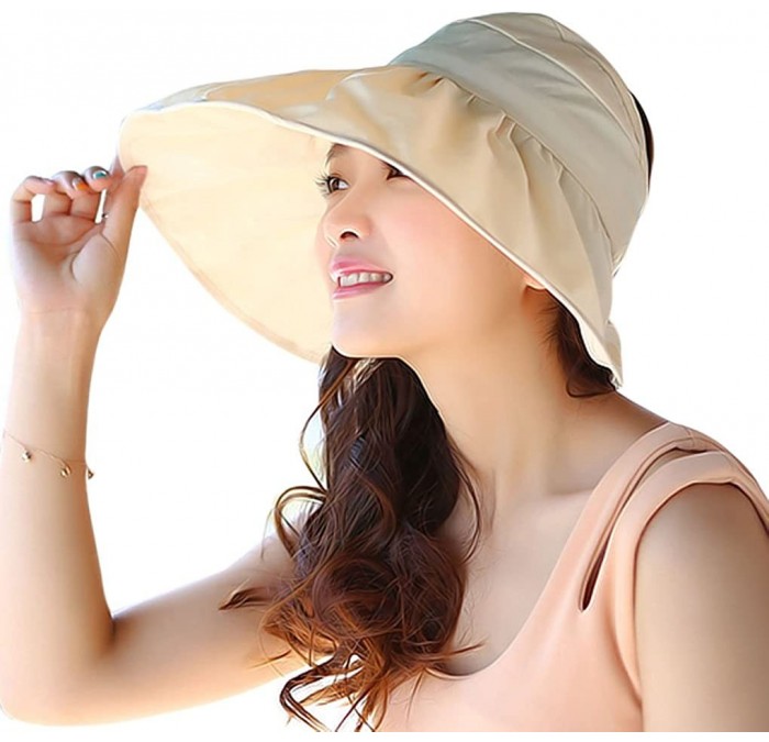 Sun Hats Womens Foldable Anti UV Sun Hat Cap Big Brim Floppy Travel Beach Bucket Hat UPF50+ - Cream - CC11ZPG6LOZ $12.69