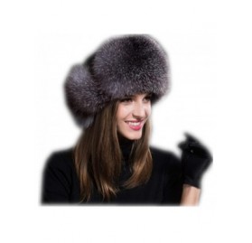 Bomber Hats Womens Winter Hat Genuine Fox Fur Russian Hats Lei Feng hat - Silver Blue - CG18LUTXT49 $27.11