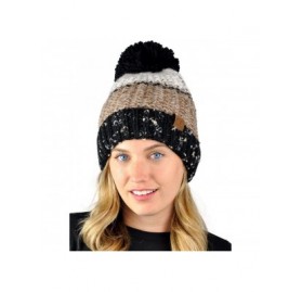 Skullies & Beanies Multi Blend Pom Soft Fuzzy Lined Thick Knit Cuff Beanie Hat - Black/Taupe - CT18AKXLL2O $13.92