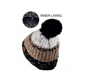 Skullies & Beanies Multi Blend Pom Soft Fuzzy Lined Thick Knit Cuff Beanie Hat - Black/Taupe - CT18AKXLL2O $13.92