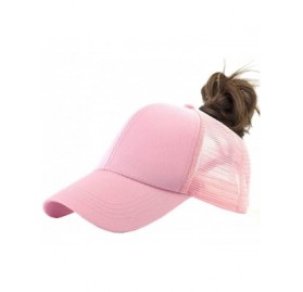Baseball Caps Solid Ponytail Hat Baseball Cap Cotton Mesh High Bun Pony Cap Women - Pink - CK18R7XIW9R $11.52