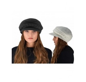 Visors Winter Warm Double Layer Crochet Knit Hat Beanie Slouchy with Visor - Black White - CQ12N5QLI58 $25.15