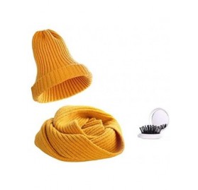 Skullies & Beanies Cashmere Beanie Hat Scarf and Folding Hair Brushes Set Winter Warm Knit Thick Slouchy Cap for Women Xmas G...