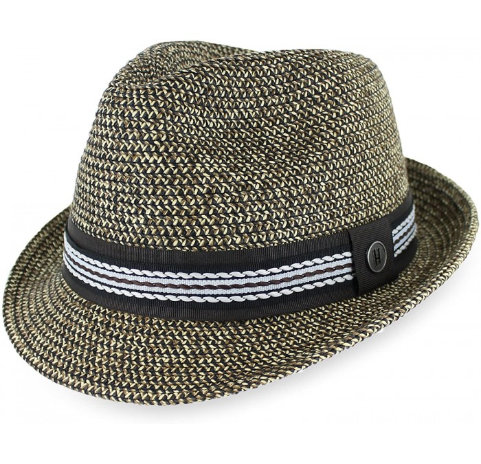 Fedoras Belfry Men Women Summer Straw Trilby Fedora Hat in Blue Tan Black - Black - C618CT2L87M $89.55