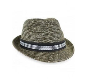 Fedoras Belfry Men Women Summer Straw Trilby Fedora Hat in Blue Tan Black - Black - C618CT2L87M $31.84