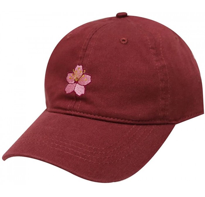 Baseball Caps Cherry Blossom Cotton Baseball Cap - Burgundy - C4182E5A8AY $27.71