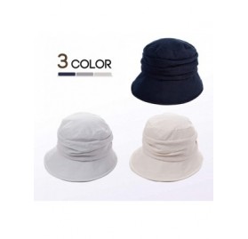 Bucket Hats Packable Sun Bucket Hats for Women with String Beach SPF Protection Bonnie Gardening 55-59cm - Navy_69027 - CD18O...