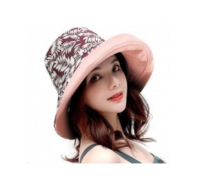 Sun Hats Women Floral Beach Sun Hat Foldable Wide Brim Summer Bucket Hats Both Side Wear - Pink - C618T93U2HI $14.63