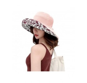 Sun Hats Women Floral Beach Sun Hat Foldable Wide Brim Summer Bucket Hats Both Side Wear - Pink - C618T93U2HI $14.63