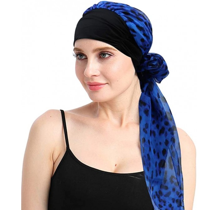 Skullies & Beanies Chemo Headwear Headwrap Scarf Cancer Caps Gifts for Hair Loss Women - Black Blue Leopard - CJ18D47H7M2 $16.35