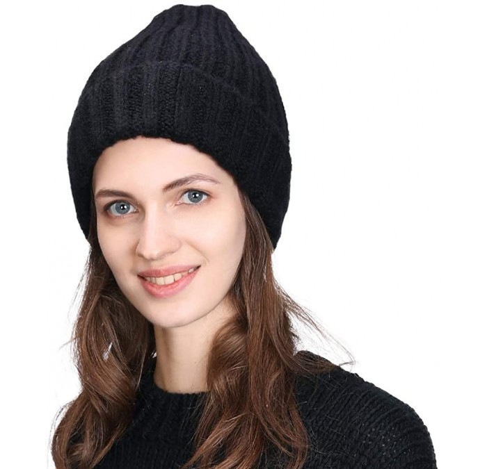 Skullies & Beanies Unisex Thick Wool Knit Baggy Slouchy Beanie Hat Watch Cap for Men Women - 89260_black - CO18AQ89E8Q $7.65