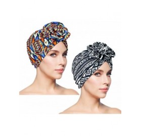 Skullies & Beanies 2 Pieces Elastic Turban Cap- Twist Headwraps Beanie with Knotted Flower Perfect for Women - Fszx-6 - CY18T...