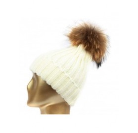 Skullies & Beanies Winter Knitted Beanie Hat Soft Warm Wool Hat with Removable Faux Fur Pom Pom - White - CG18IHCHWAO $12.98