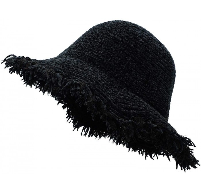 Sun Hats Womens Wide Brim Bucket Boonie Sun Hat with Fringe - Black - CL18ICNGIG9 $22.20