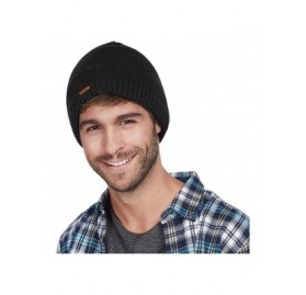 Skullies & Beanies Fleece Lined Beanie Hat Mens Winter Solid Color Warm Knit Ski Skull Cap - Black - CO186HKYZS9 $14.89