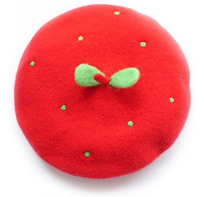 Berets Lady French Beret- Beanie Hat- Beanie Cap- Soft Wool- Handmade - Red - Green Sprouts M(52-55cm) - CE187QOYXHS $55.47