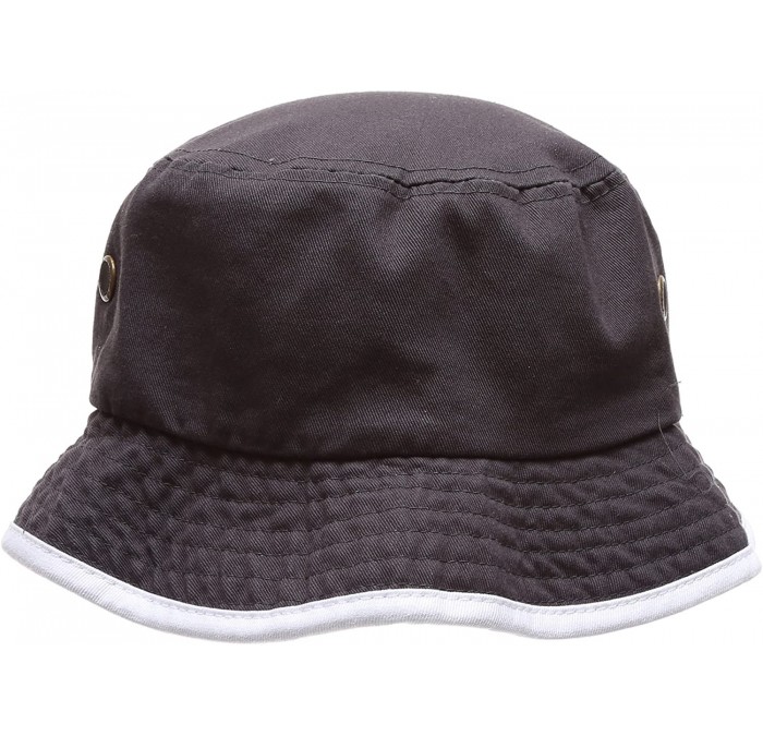 Bucket Hats Summer Adventure Foldable 100% Cotton Stone-Washed Bucket hat with Trim. - Charcoal-white - C9182AN6WGK $19.78