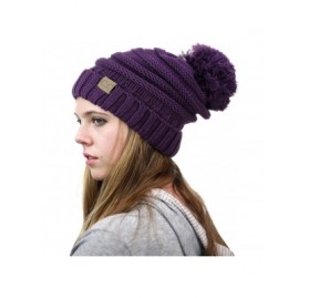 Skullies & Beanies Pom Pom Oversized Baggy Slouchy Thick Winter Beanie Hat - Dark Purple - C218R5275I6 $16.63