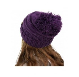 Skullies & Beanies Pom Pom Oversized Baggy Slouchy Thick Winter Beanie Hat - Dark Purple - C218R5275I6 $16.63