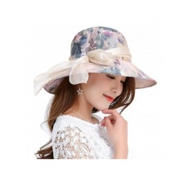 Sun Hats Women Wide Brim Sun Hat Floral Beach Cap Floppy UPF 50+ UV Protection Bucket Hat - Blue - C318E8T4SQ6 $15.37