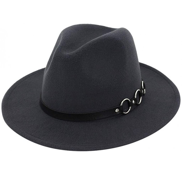 Fedoras Mens Fedora Hat Faux Felt Wide Brim Belt Buckle Cowboy Hat - A Dark Gray - C31933WNA0O $11.18