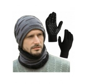 Skullies & Beanies Winter Beanie Hat Circle Scarf Touchscreen Gloves Set for Men Boys Hats Knit Slouchy Thick Skull Cap - Gra...