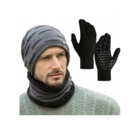 Skullies & Beanies Winter Beanie Hat Circle Scarf Touchscreen Gloves Set for Men Boys Hats Knit Slouchy Thick Skull Cap - Gra...