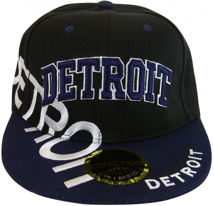 Baseball Caps Detroit Large Script Men's Adjustable Snapback Baseball Caps - Black/Navy - C917YHT69L6 $11.10