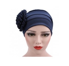 Skullies & Beanies Women's Floral Muslim Hijab Cap Solid Color Stretch Chemo Turban Hat Head Scarf - Navy Blue - CU187T7DGE3 ...