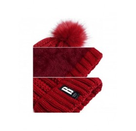 Skullies & Beanies Women Winter Knit Slouchy Beanie Chunky Baggy Hat with Faux Fur Pompom Soft Warm Ski Cap and Scarf - Grey ...