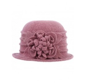 Bucket Hats Women's Winter Wool Cloche Bucket Hat Slouch Wrinkled Beanie Cap with Flower - Pink - C7186ANRI8O $24.77
