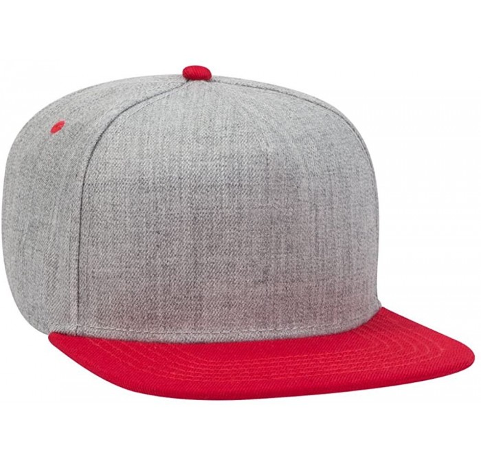 Baseball Caps Square Flat Visor SNAP 5 Panel Pro Style Snapback Hat - Red/H.gry/H.gry - CF180D3SHCK $23.09