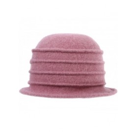 Bucket Hats Women's Winter Wool Cloche Bucket Hat Slouch Wrinkled Beanie Cap with Flower - Pink - C7186ANRI8O $24.77