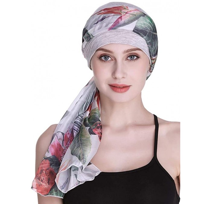 Headbands Elegant Chemo Cap With Silky Scarfs For Cancer Women Hair Loss Sleep Beanie - Light Health Grey - CA18LXAUYL9 $30.21