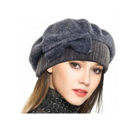 Berets Lady French Beret 100% Wool Beret Floral Dress Beanie Winter Hat - Bow-grey - CW187I4UTL2 $22.92