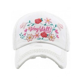 Baseball Caps Women's Floral Hey Y'all Southern Vintage Baseball Hat Cap - White - CJ18QTLLRKH $27.42