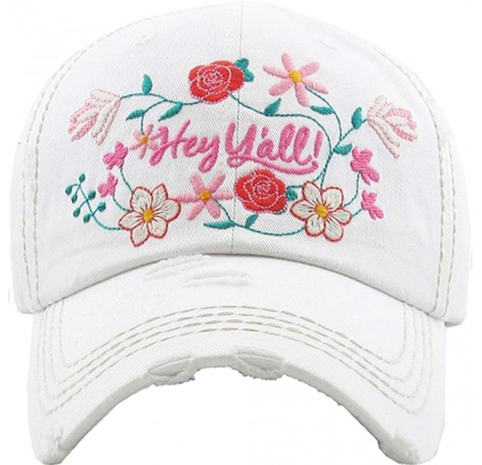 Baseball Caps Women's Floral Hey Y'all Southern Vintage Baseball Hat Cap - White - CJ18QTLLRKH $27.42