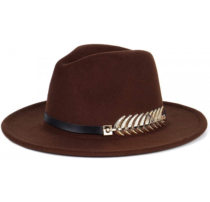 Fedoras Women Fedora Hat Simple Metal Belt Buckle Panama Hat Vintage Jazz Cap - Coffee - CS18KEKEWRZ $15.97
