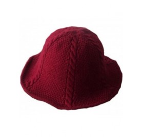 Bucket Hats Women's Cable Knit Foldable Wool Blend Church Cloche Cap Bucket Hat Bowler Hats - Wine Red - CS188Q60M7N $11.32