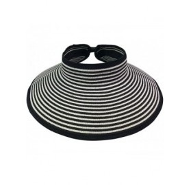 Sun Hats Women Sun Visor Hats Summer Roll Up Packable Wide Brim Straw Hat - Black/White - CP17YXCC2WG $15.64