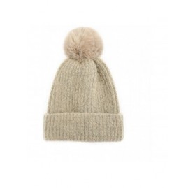 Skullies & Beanies Winter Beanie Knit Hat with Faux Fur Pom Pom Slouchy Soft Warm Stretch Cable Ski Cap for Women - CE18XW0DT...