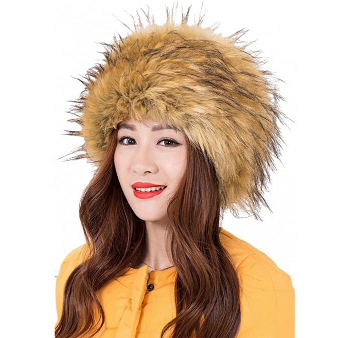 Skullies & Beanies Faux Fur Warm Hat for Women Russian Cossack Style Winter - Yellow - CF128TE9MDL $18.03