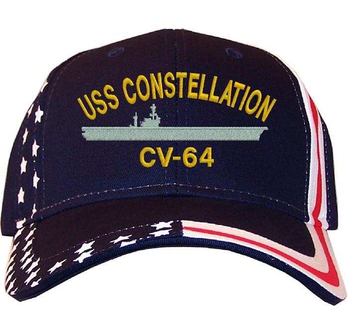 Baseball Caps USS Constellation CV-64 Stars & Stripes Baseball Cap Navy - CG12LC85ETH $38.84