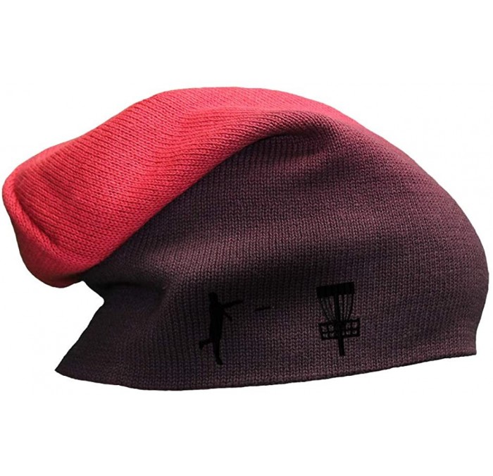 Skullies & Beanies Custom Slouchy Beanie Disc Golf Sport Embroidery Skull Cap Hats for Men & Women - Red - CZ18A7KE474 $16.92