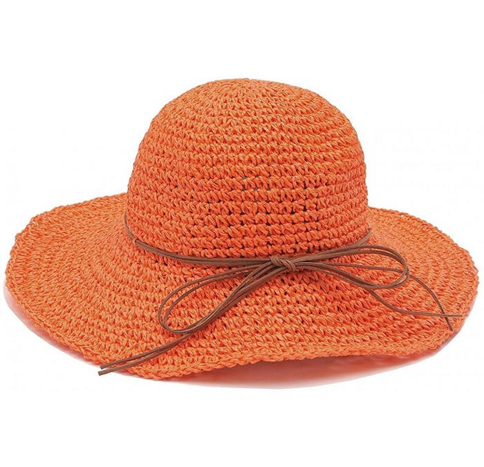 Sun Hats Women's Wide Brim Caps Foldable Fashion Summer Beach Sun Straw Hats - Orange - C512IDG2HAJ $23.99