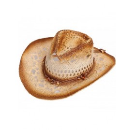 Cowboy Hats Men's & Women's Western Style Cowboy/Cowgirl Straw Hat - Beads Band - Brown - C711Y8FU8RF $22.19